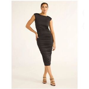 Women's Black Sleeveless Open Back Midi Dress, Below Knee Length, Size XL